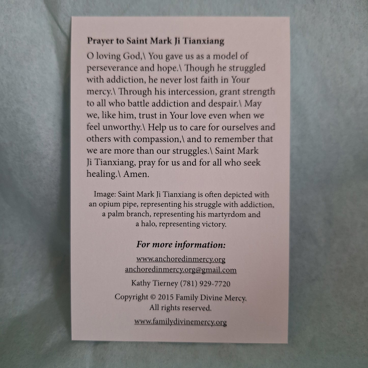 Saint Mark Ji Tianxiang Prayer Card (20 pack of 4x6)